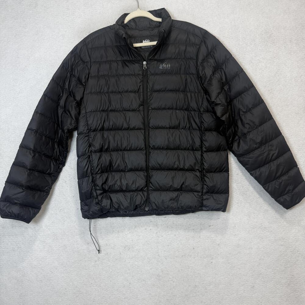 REI Co-op Jacket Mens Large Black Down Puffer Full Zip Lightweight Outdoor